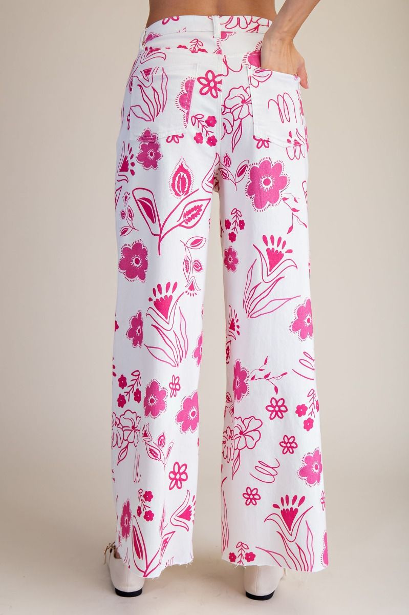 Pink Floral Wide Leg Pants
