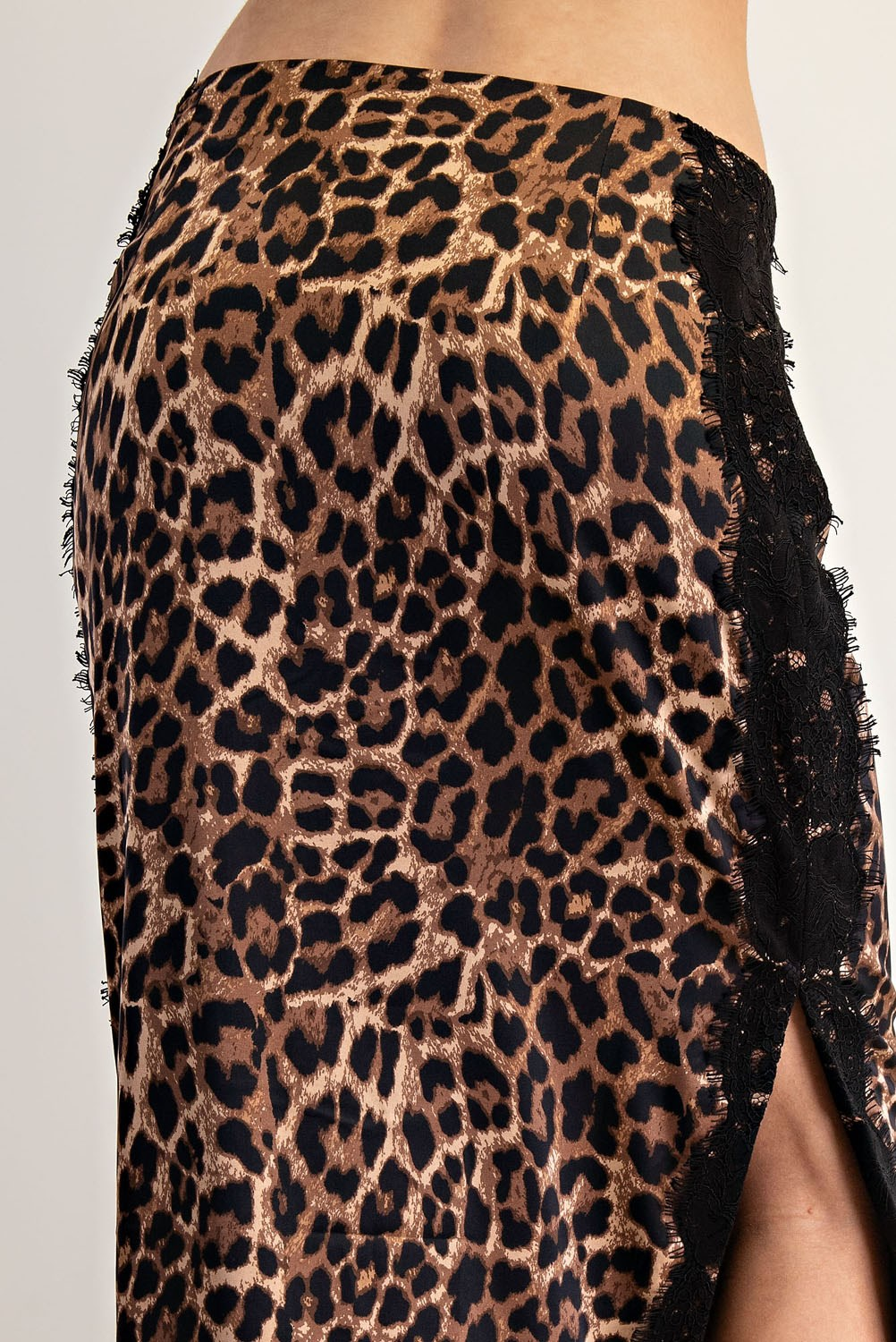 Leopard Lace Trim Midi Skirt