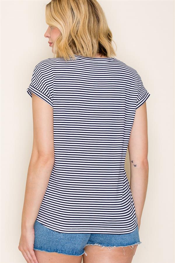 Navy striped V- Neck Top