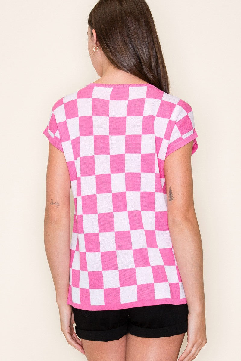Checker Sleeveless Pullover Sweater