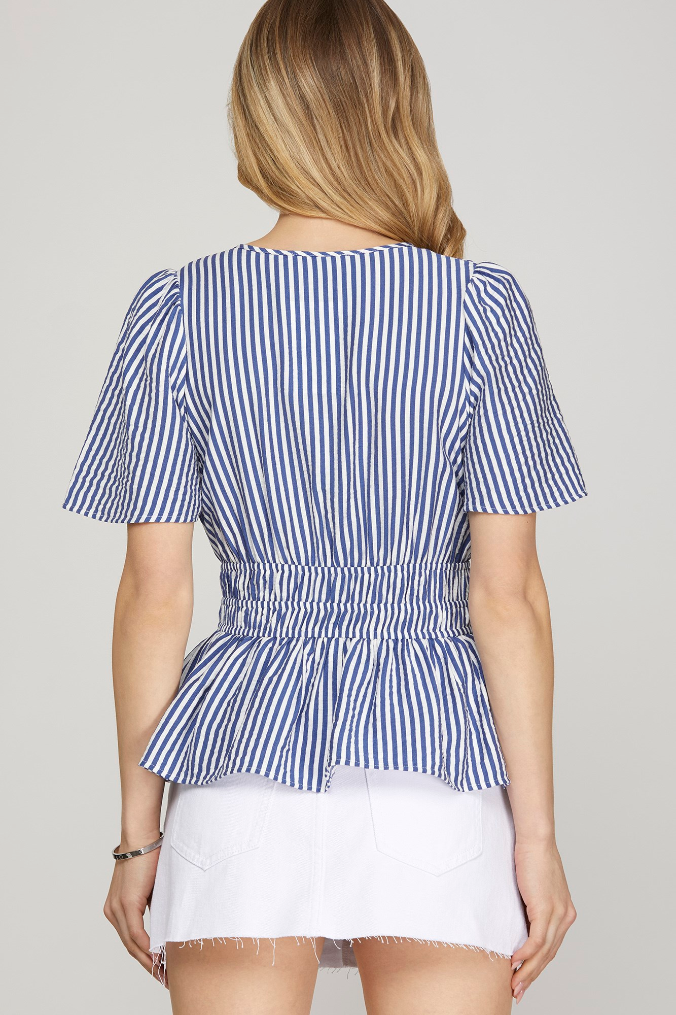 Navy Striped Top With Elastic Waist