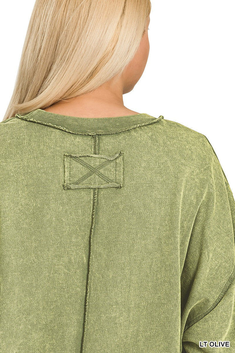 Curvy Acid Wash Exposed Seam Sweatshirt