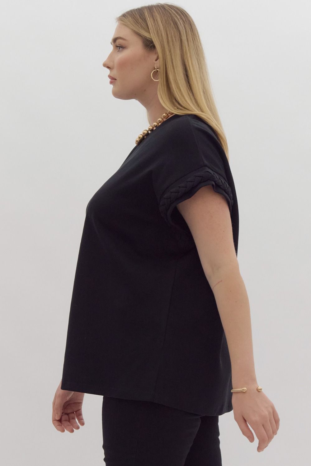 Curvy Braided Cap Sleeve Top