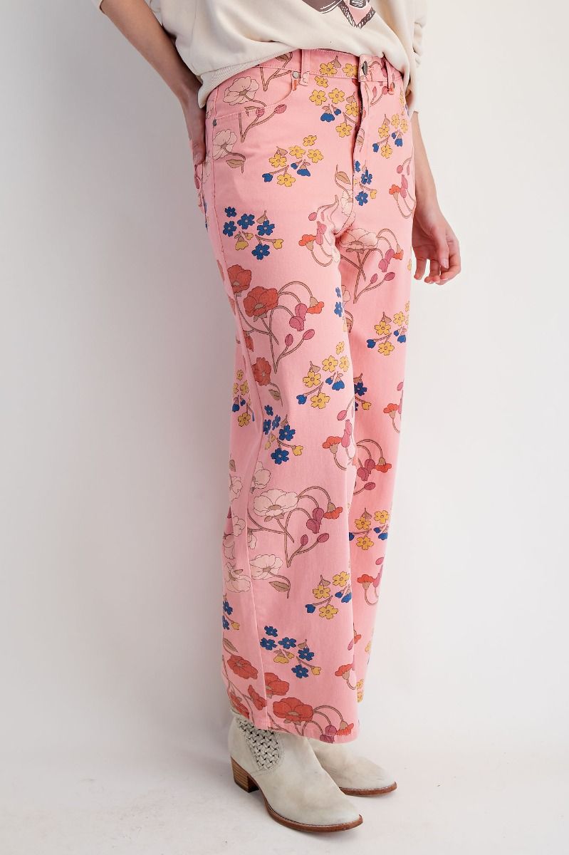 Floral Printed Washed Twill Pants