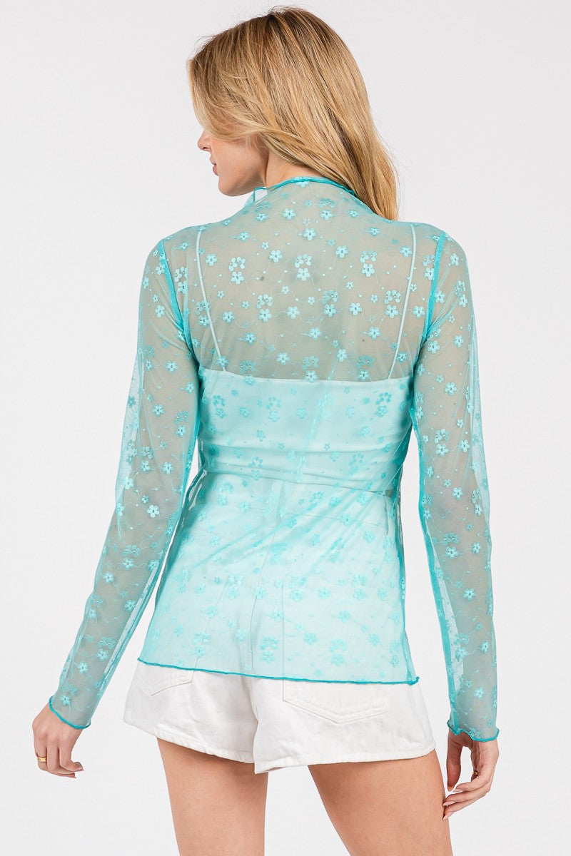 Long Sleeve Lace top with Flower design