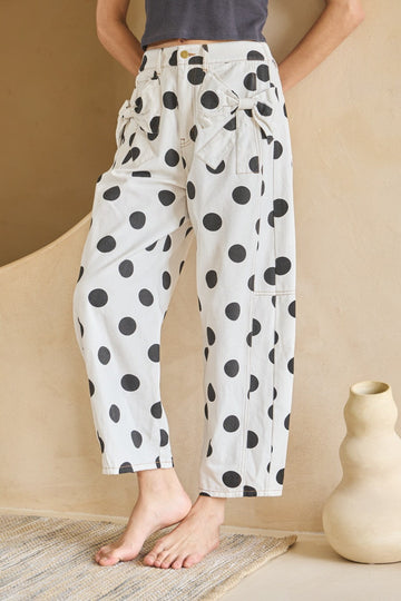 Curvy Polka Dot Barrel Pants With Bow Pockets