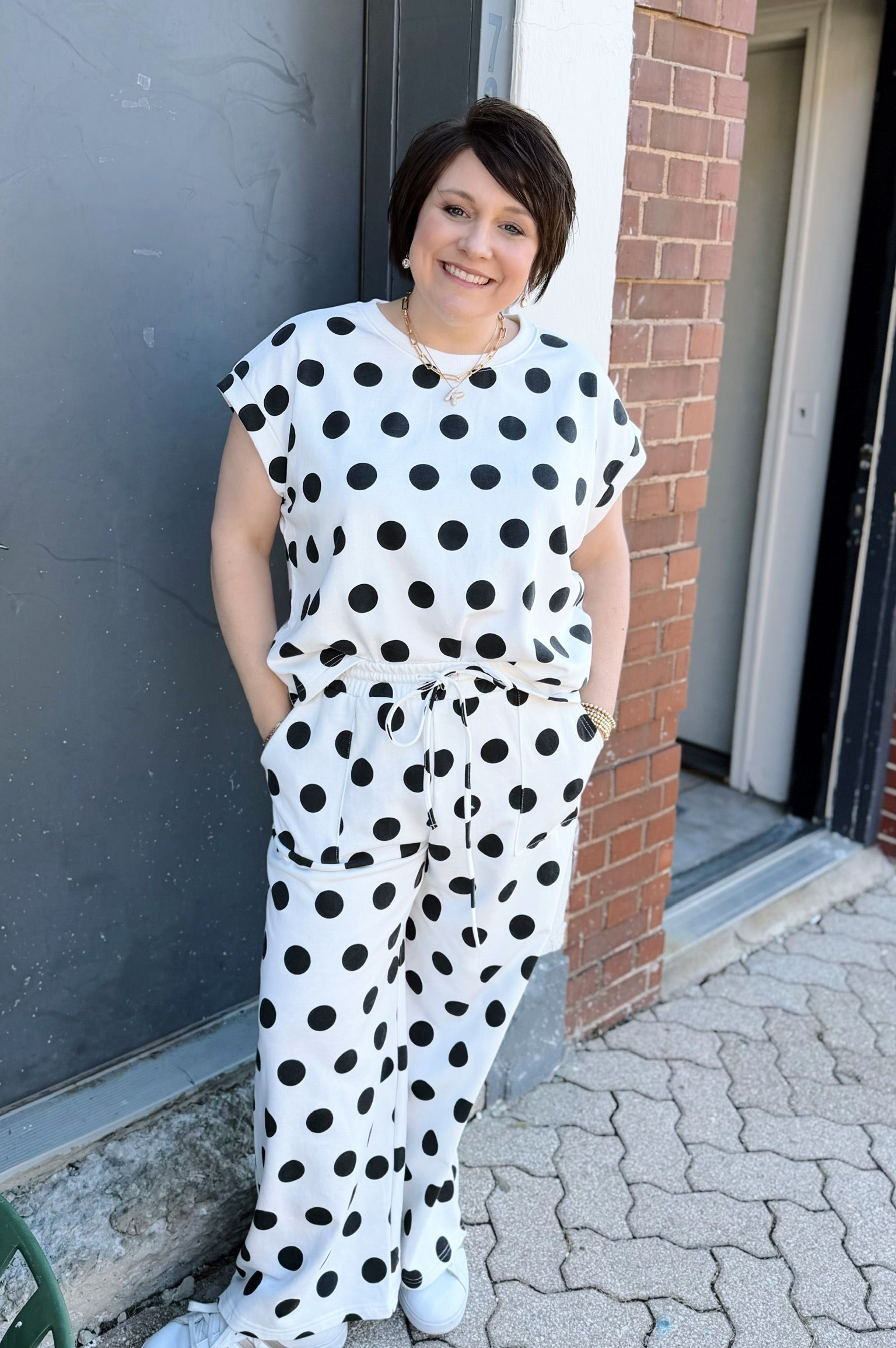 Black and White Polka Dot Short Sleeve Set