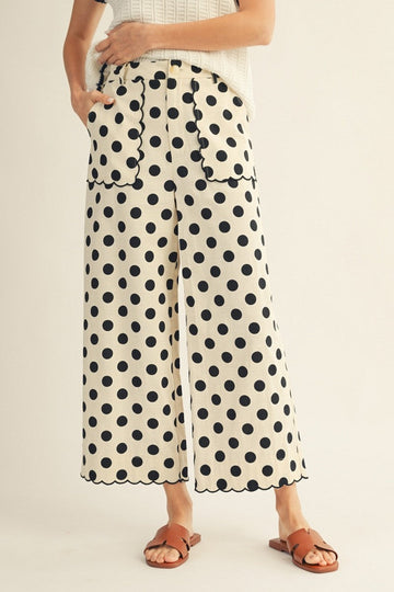 Black Polka Dot Scallop Edge Detailed Pants