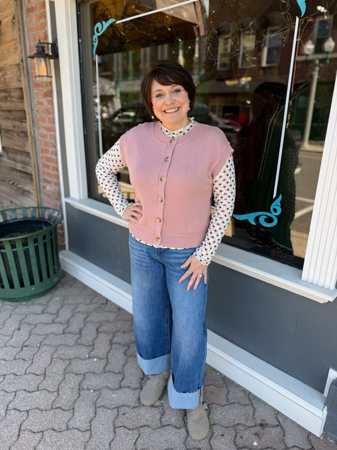 Mauve Button Front Sweater Vest