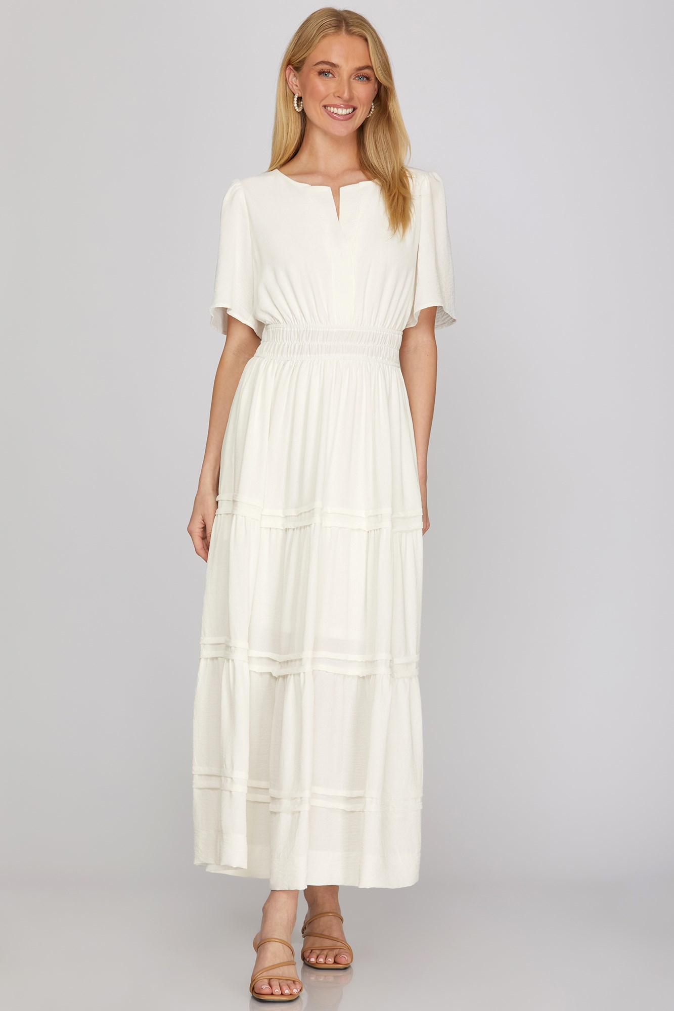 Half Sleeve Elastic Waist Midi Dress