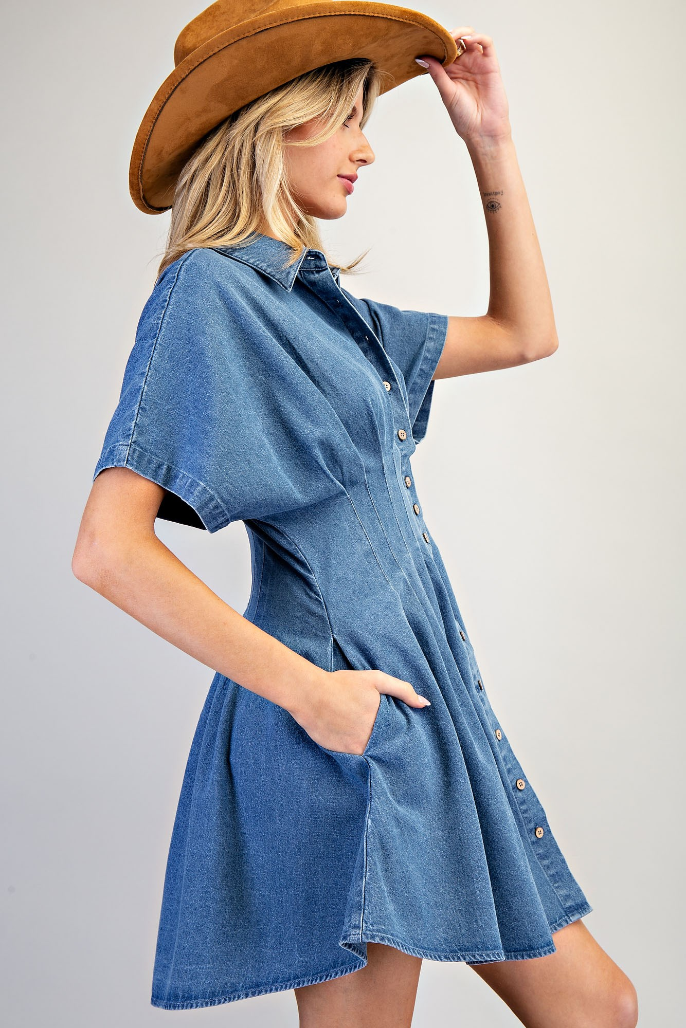 Pleated Button Down Dress
