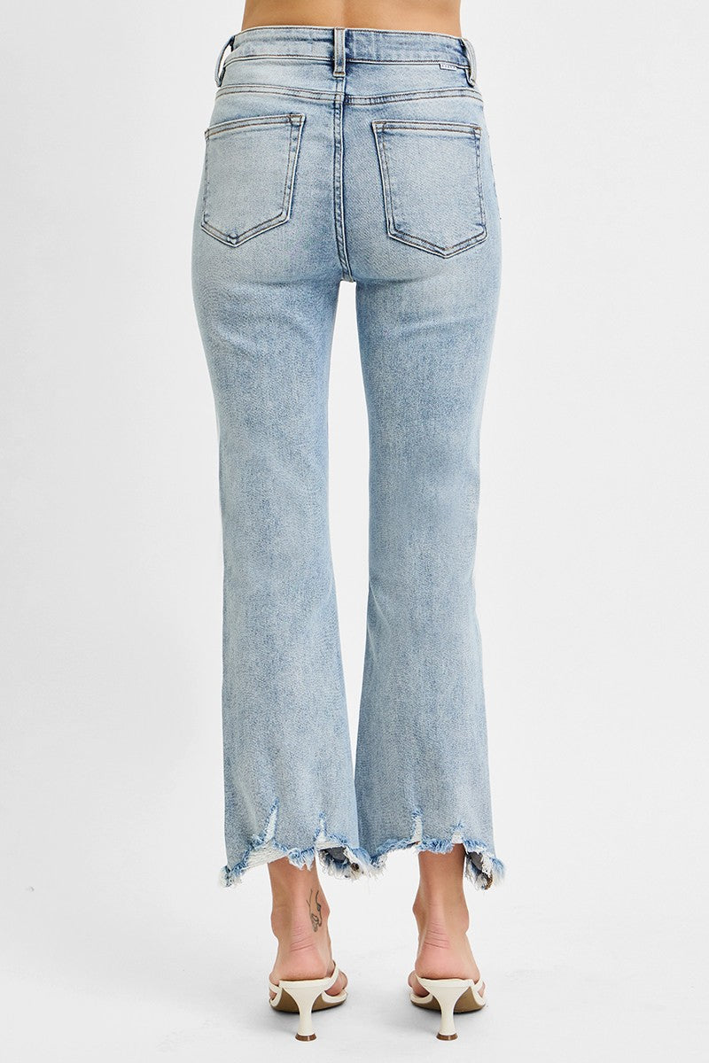 Fiona's High Rise Cropped Flare Jeans with Frayed Hem