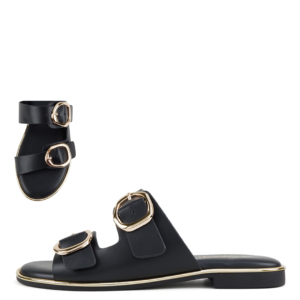 Jetson's Black Gold Buckle Flat Sandal