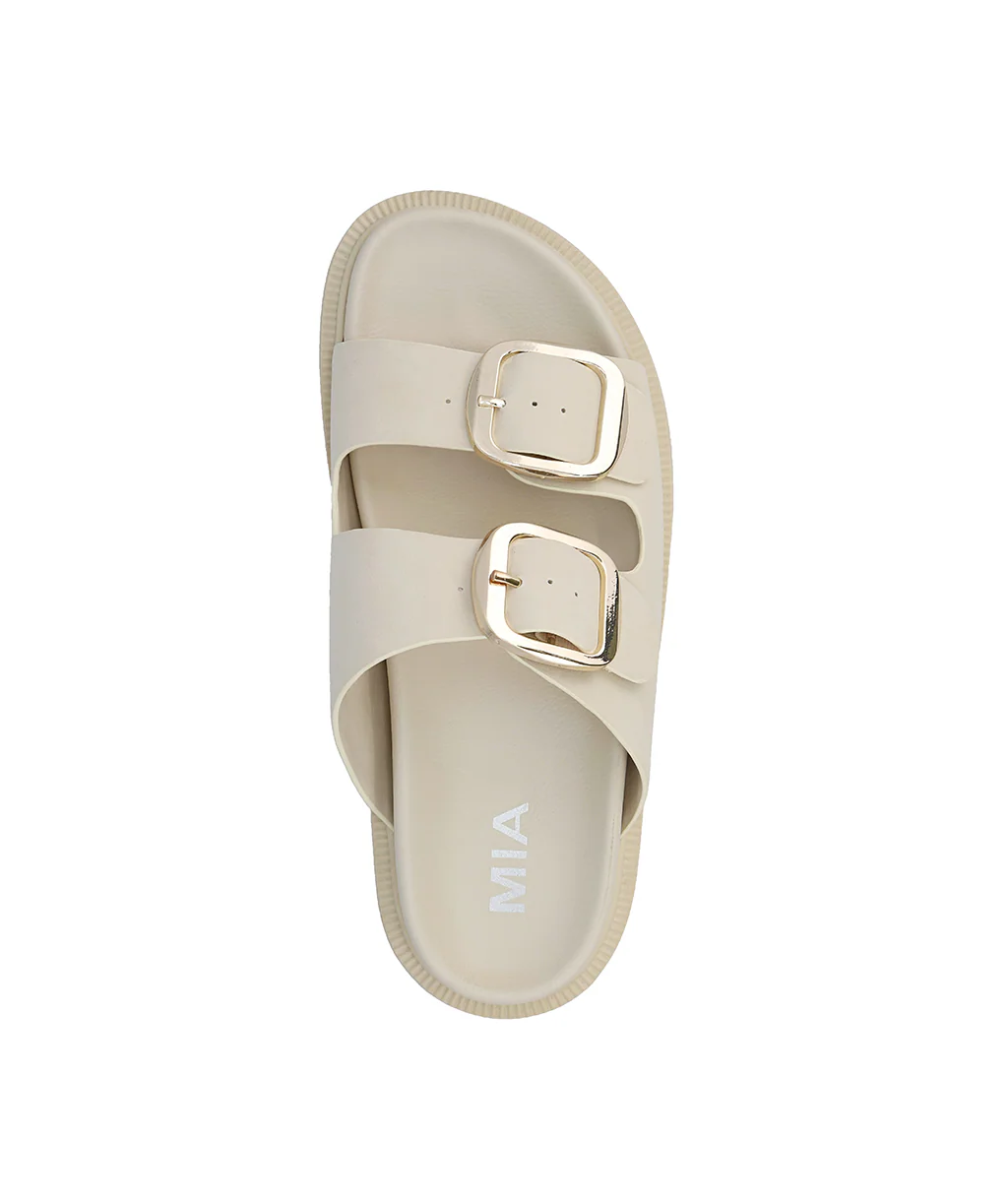 Rosa's Dual Strap Gold Buckle Sandals