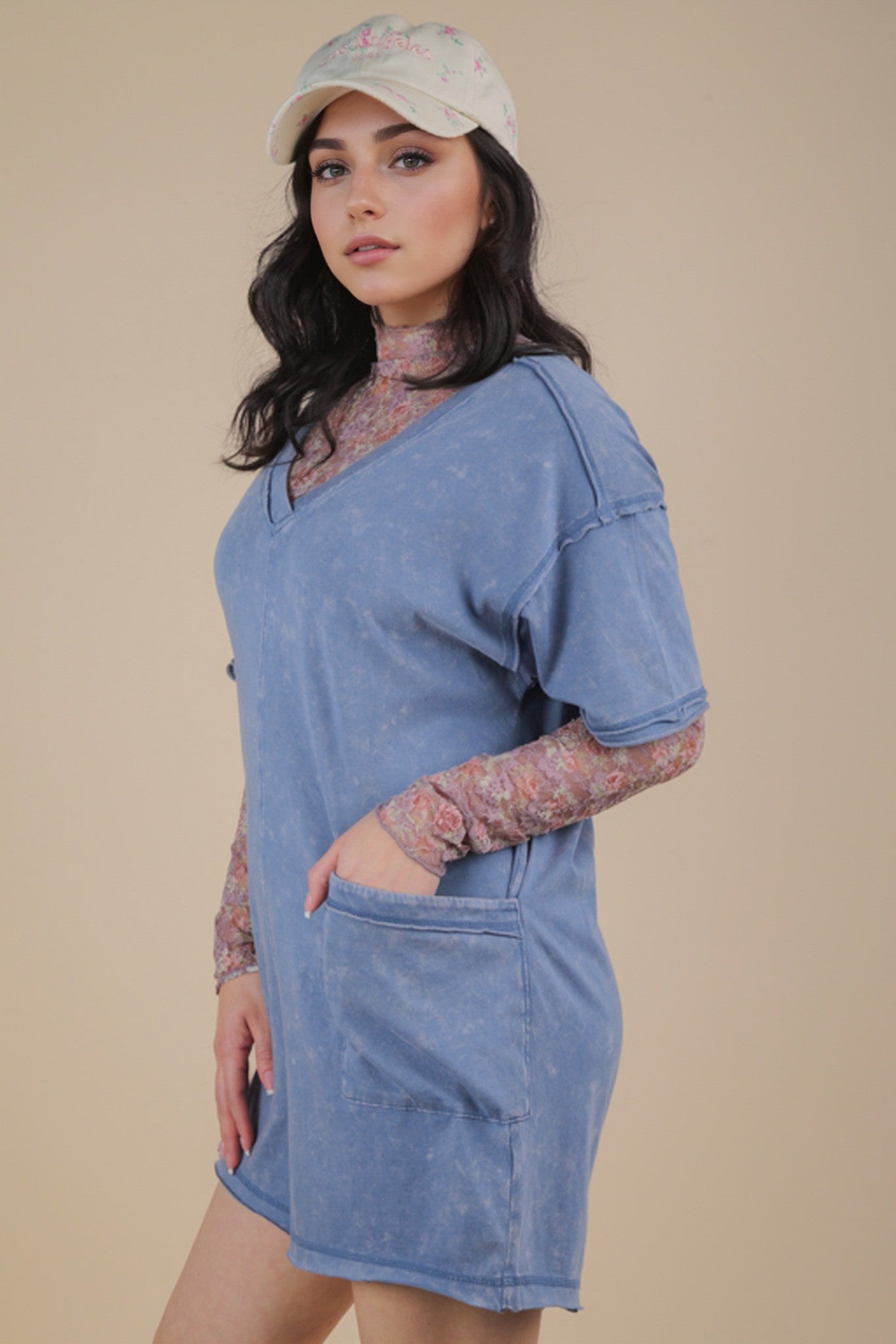 Blue Romper With Side Pockets