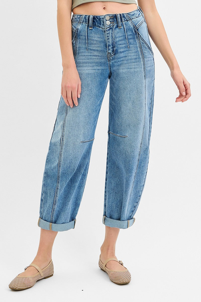 Curvy Kylee Slouchy Barrel Double Button Jean