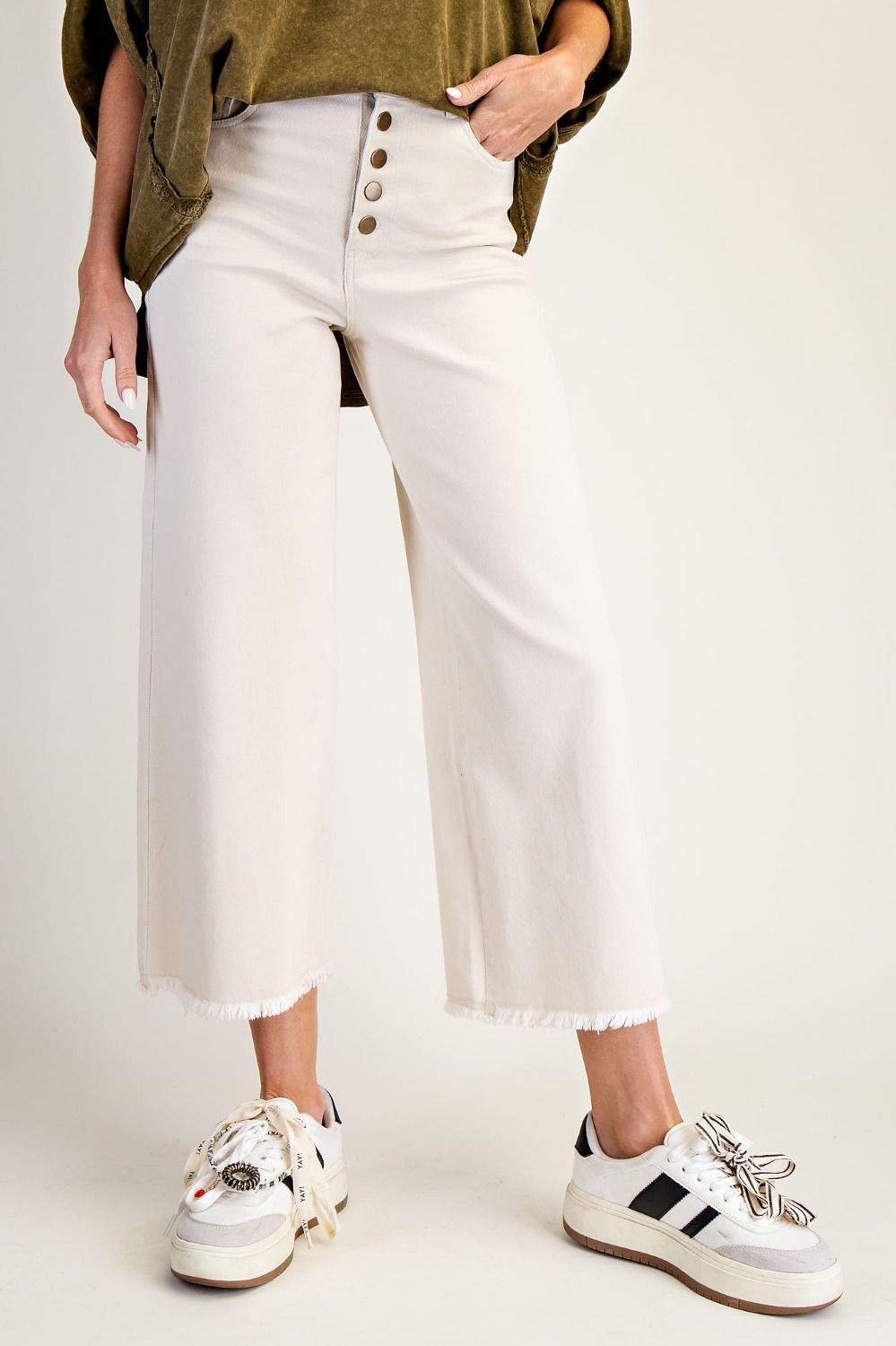 Button Front Stretch Twill Pants