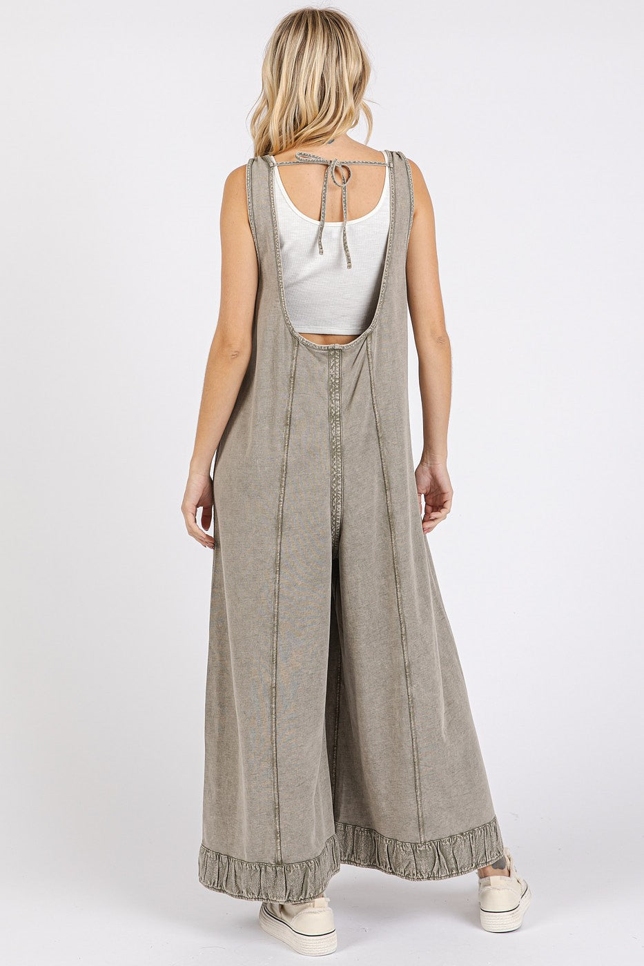 Moss Green Wide Leg Ankle Detail Overalls