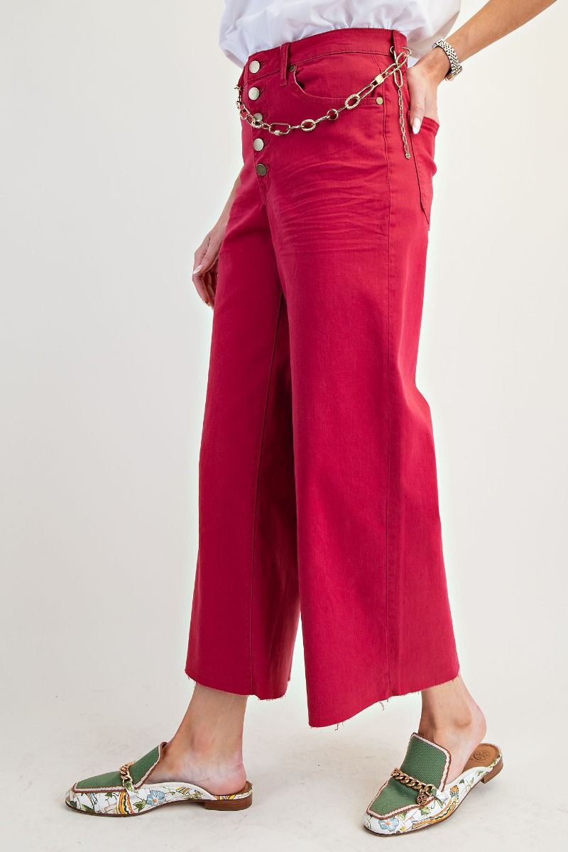 High Waist Cropped Button Front Pants
