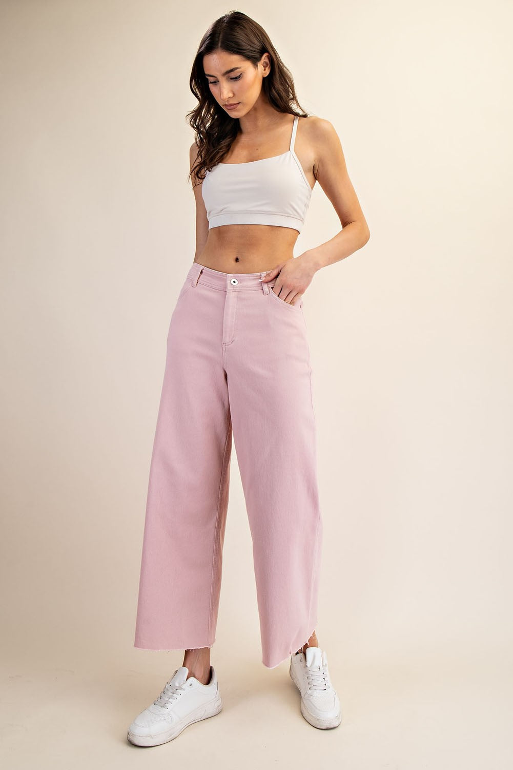 Curvy Dusty Pink Wide Leg Twill Pant