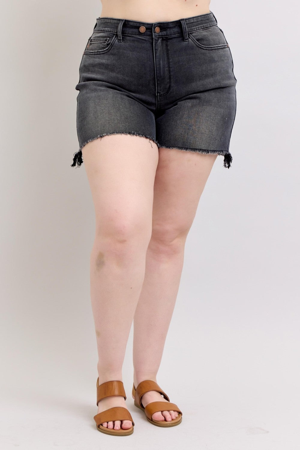 Kaley's Curvy Long Cut Off 2 Button Shorts