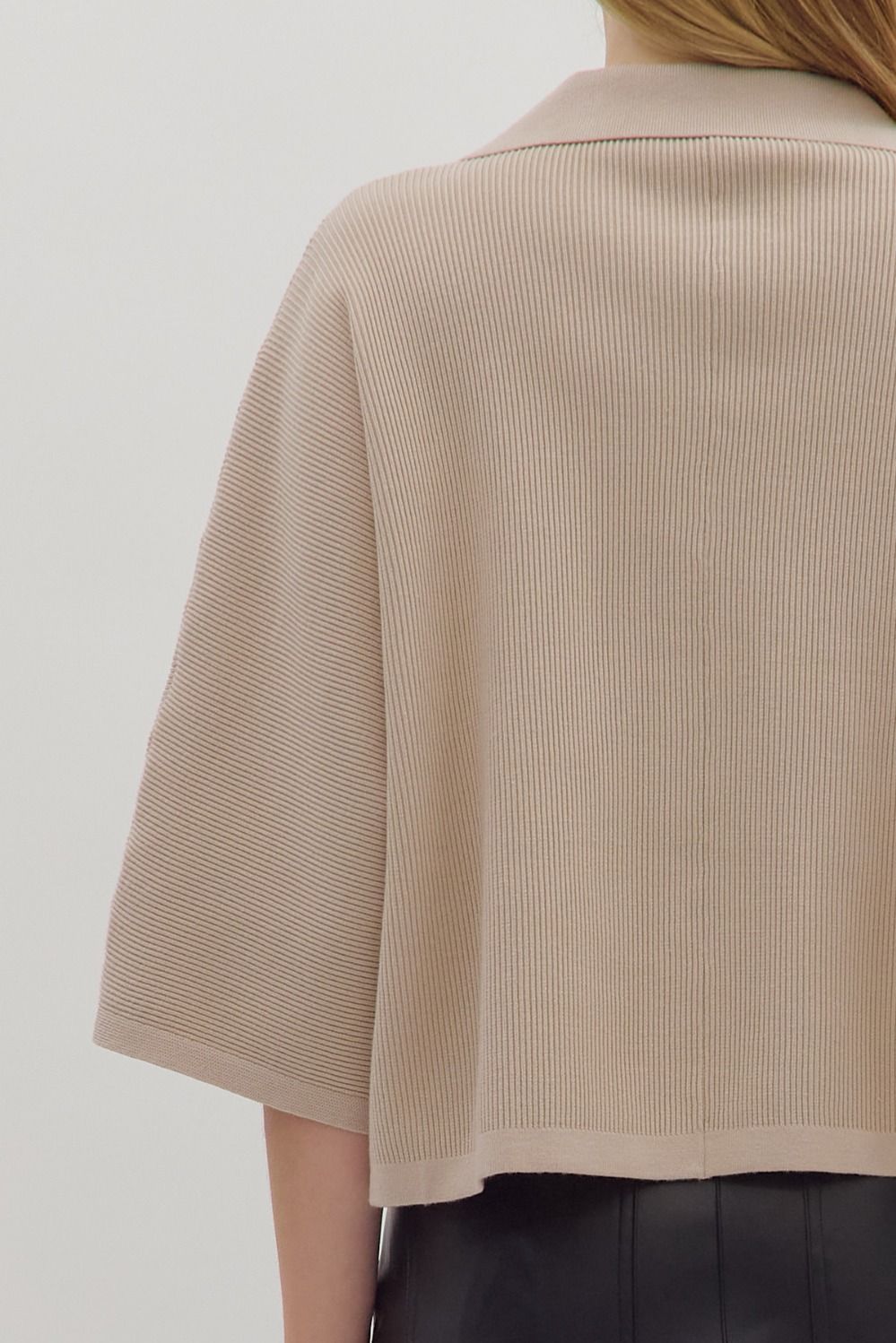 Stone Ribbed Collared Dolman Top