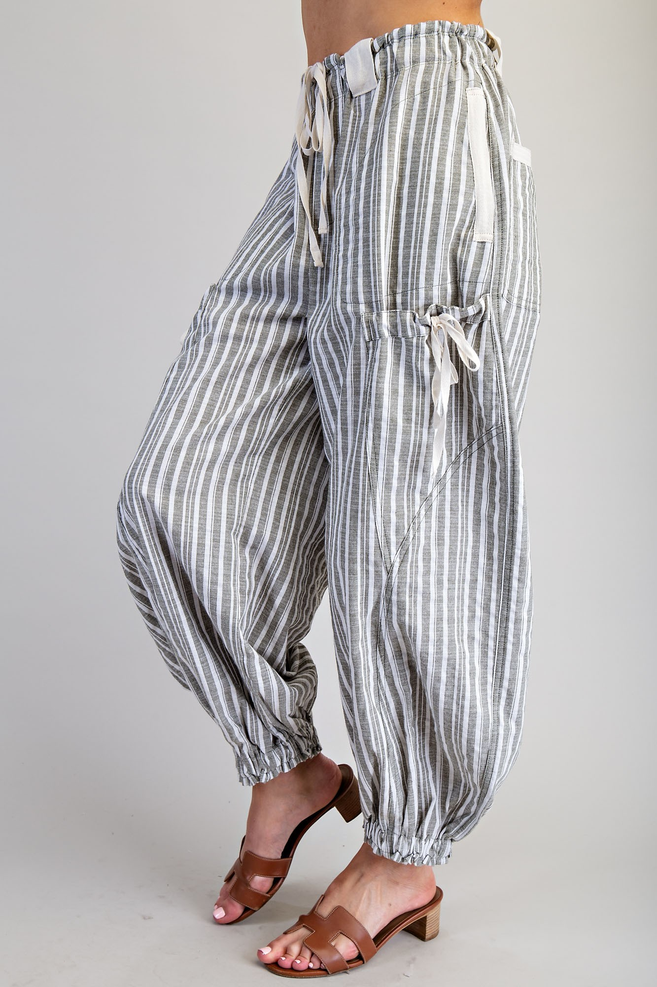 Washed Striped Drawstring Joggers