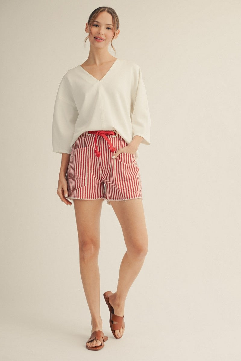 Red Striped Braided Belt Shorts