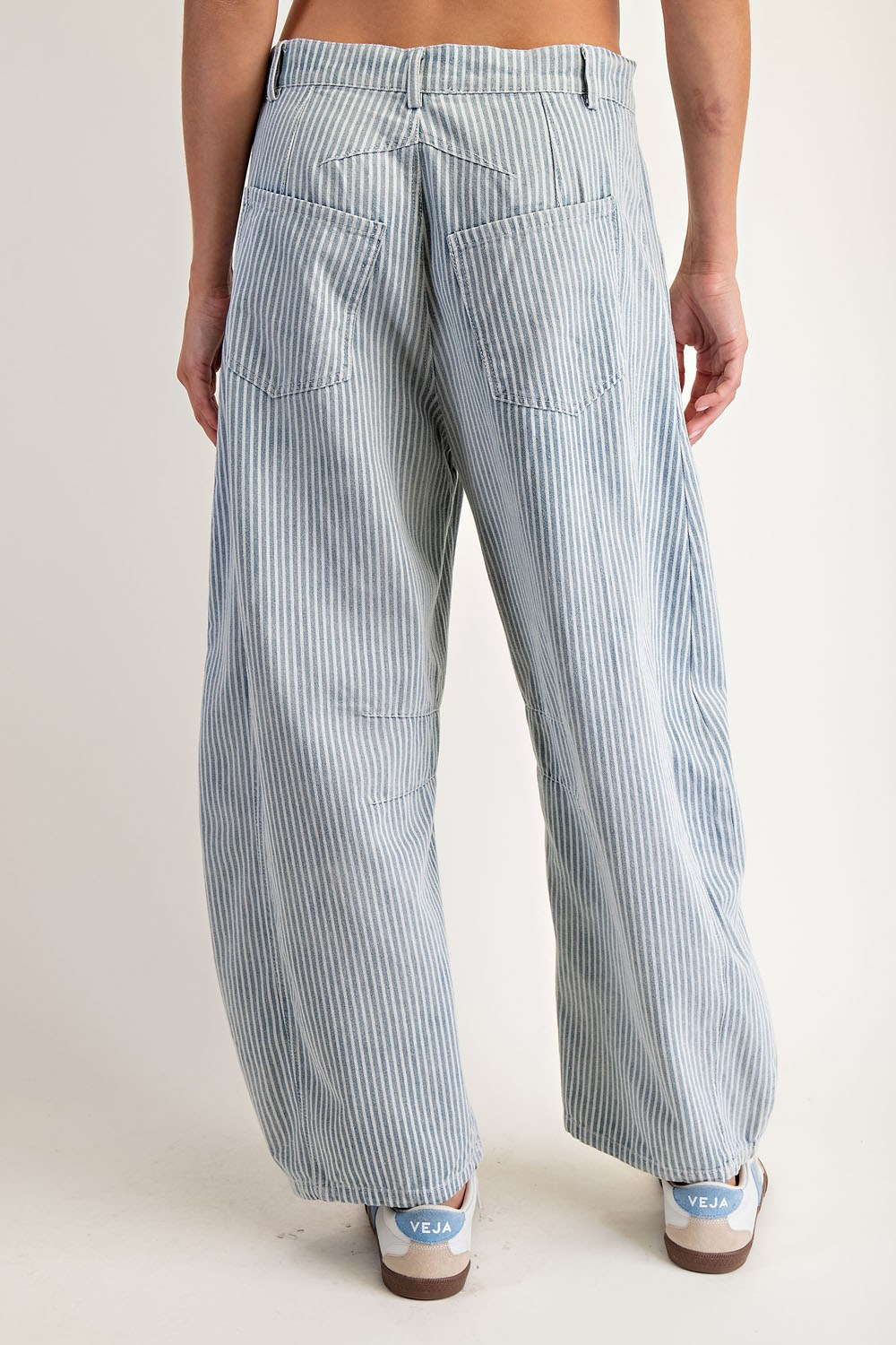 Mineral Washed Striped Barrel Jeans