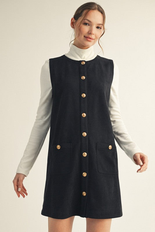 Button Down Suede Shift Dress