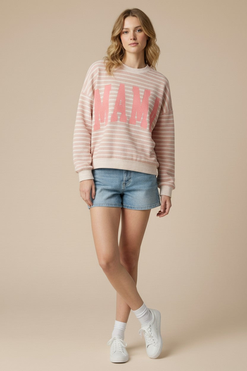 MAMA Soft Knit Stripe Long Sleeve Top