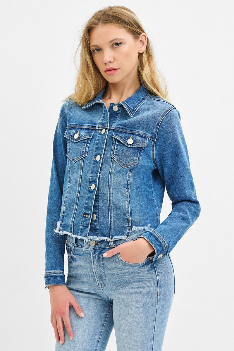 Curvy Irregular Fray Hemmed Jacket