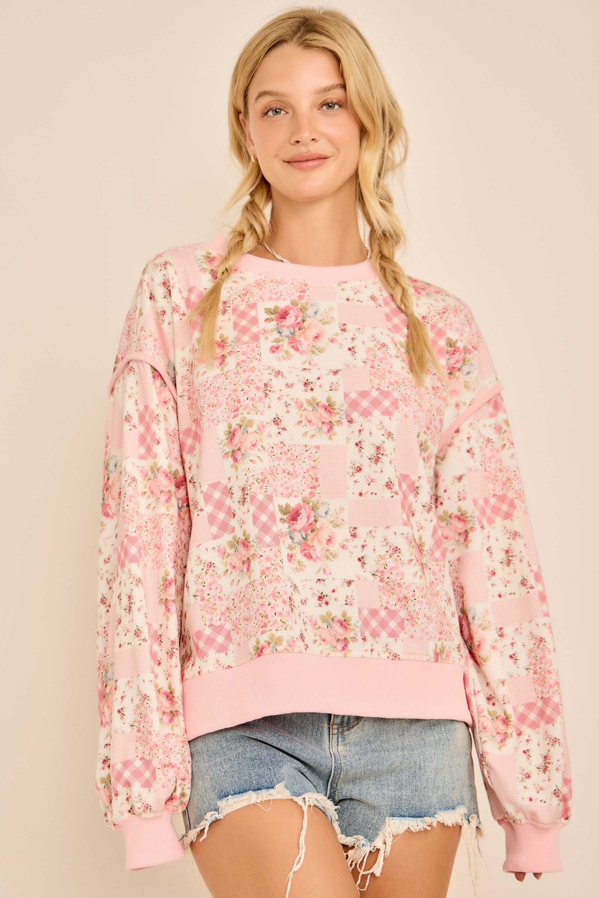 Oversized Patchwork Floral Crewneck