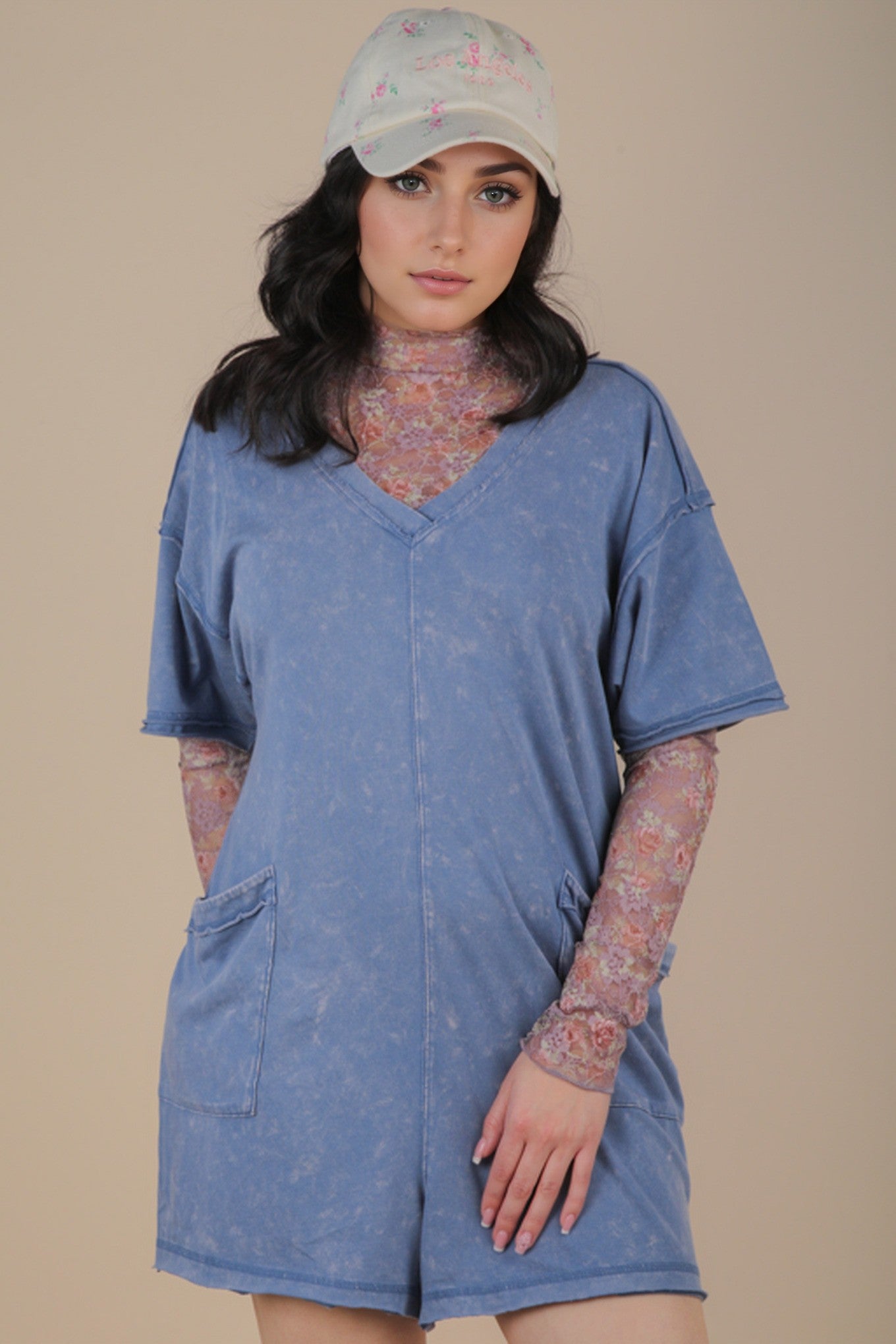 Blue Romper With Side Pockets