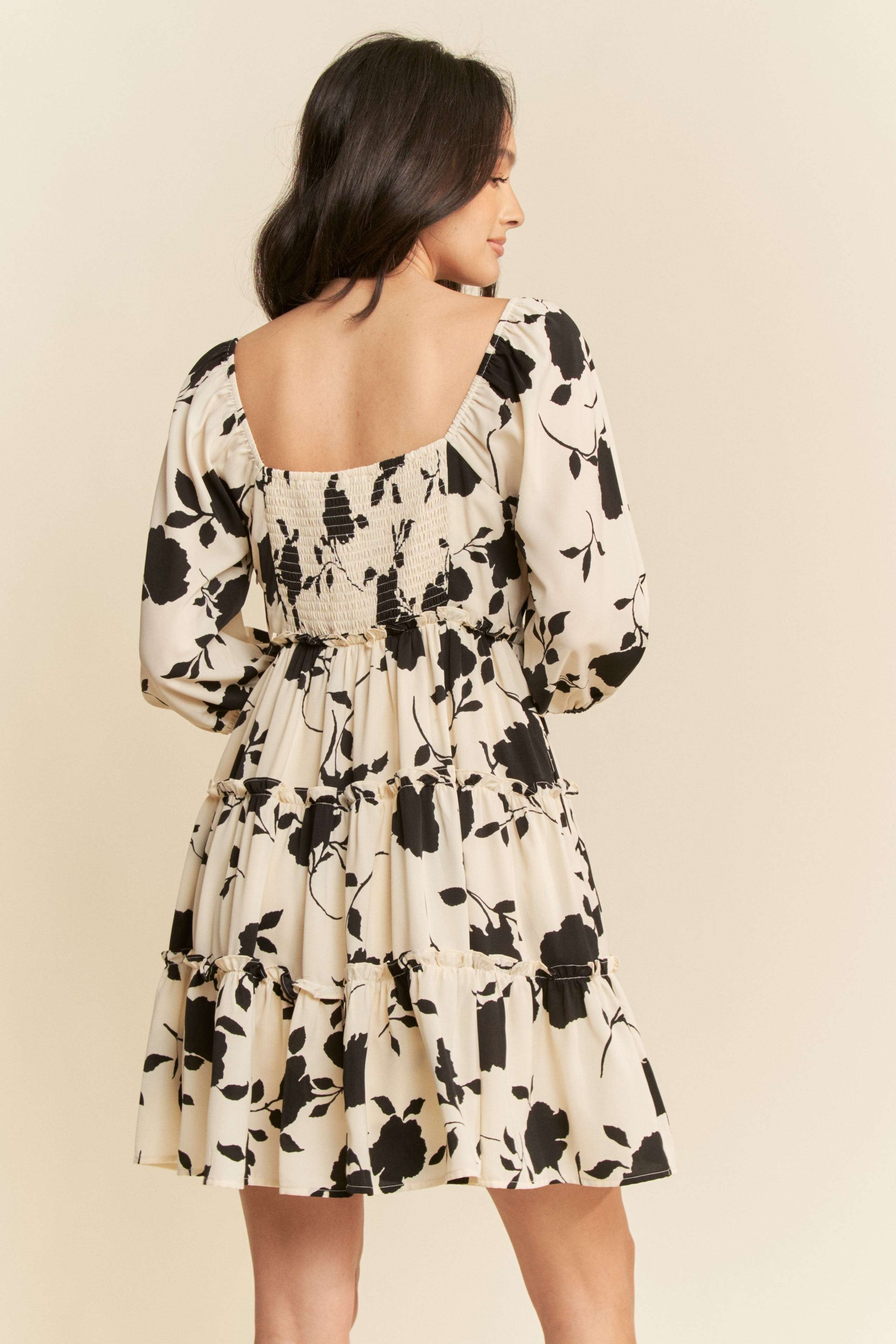 Curvy Floral Square Neck Bell Sleeve Mini Dress