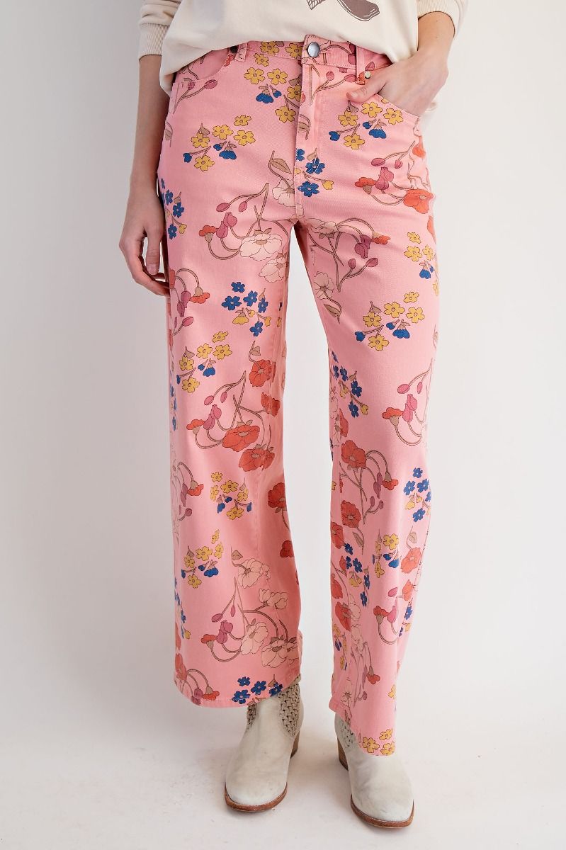 Floral Printed Washed Twill Pants