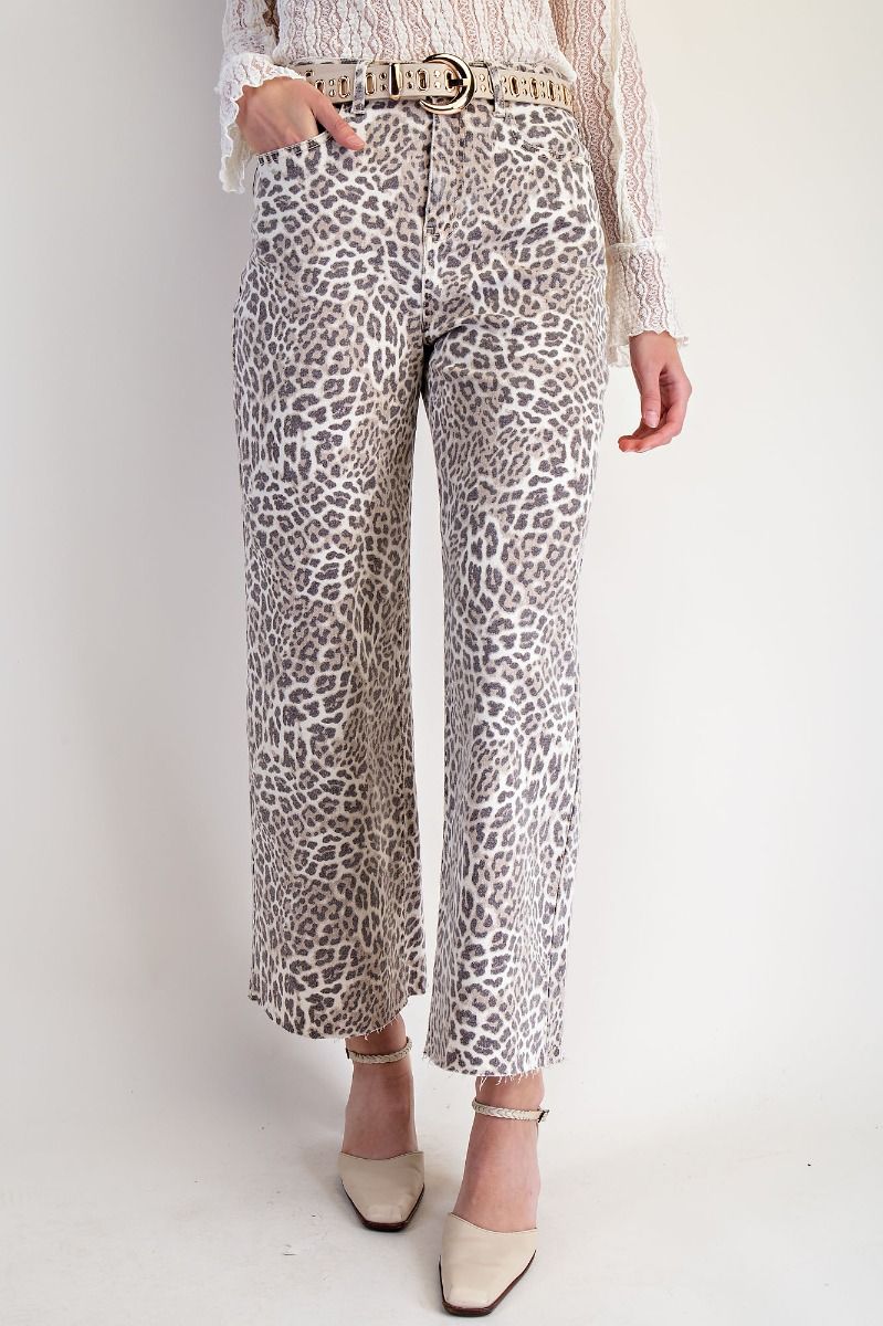 Leopard Print Stretch Twill Pants