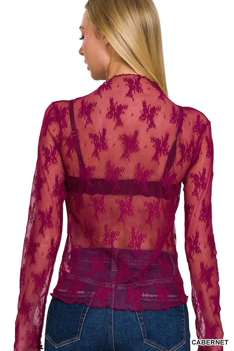 Floral Lace Sheer Long Sleeve Top