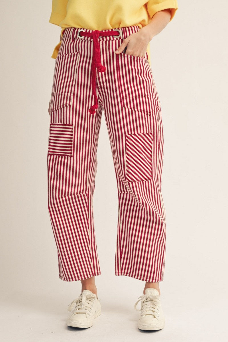 Cotton Drawstring Waist Barrel Pants