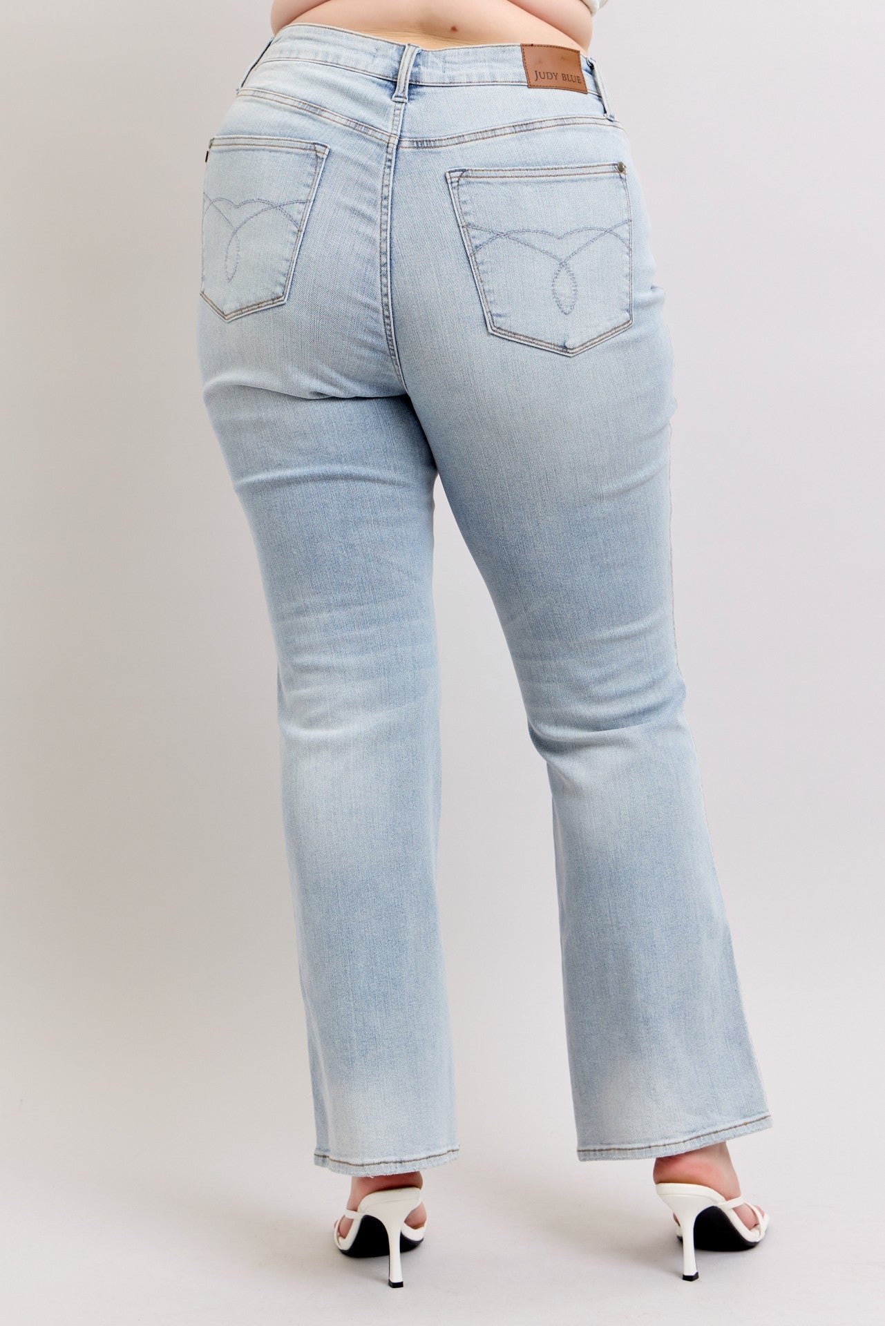 Curvy Polly's High Waisted Light Wash Bootcut Jeans