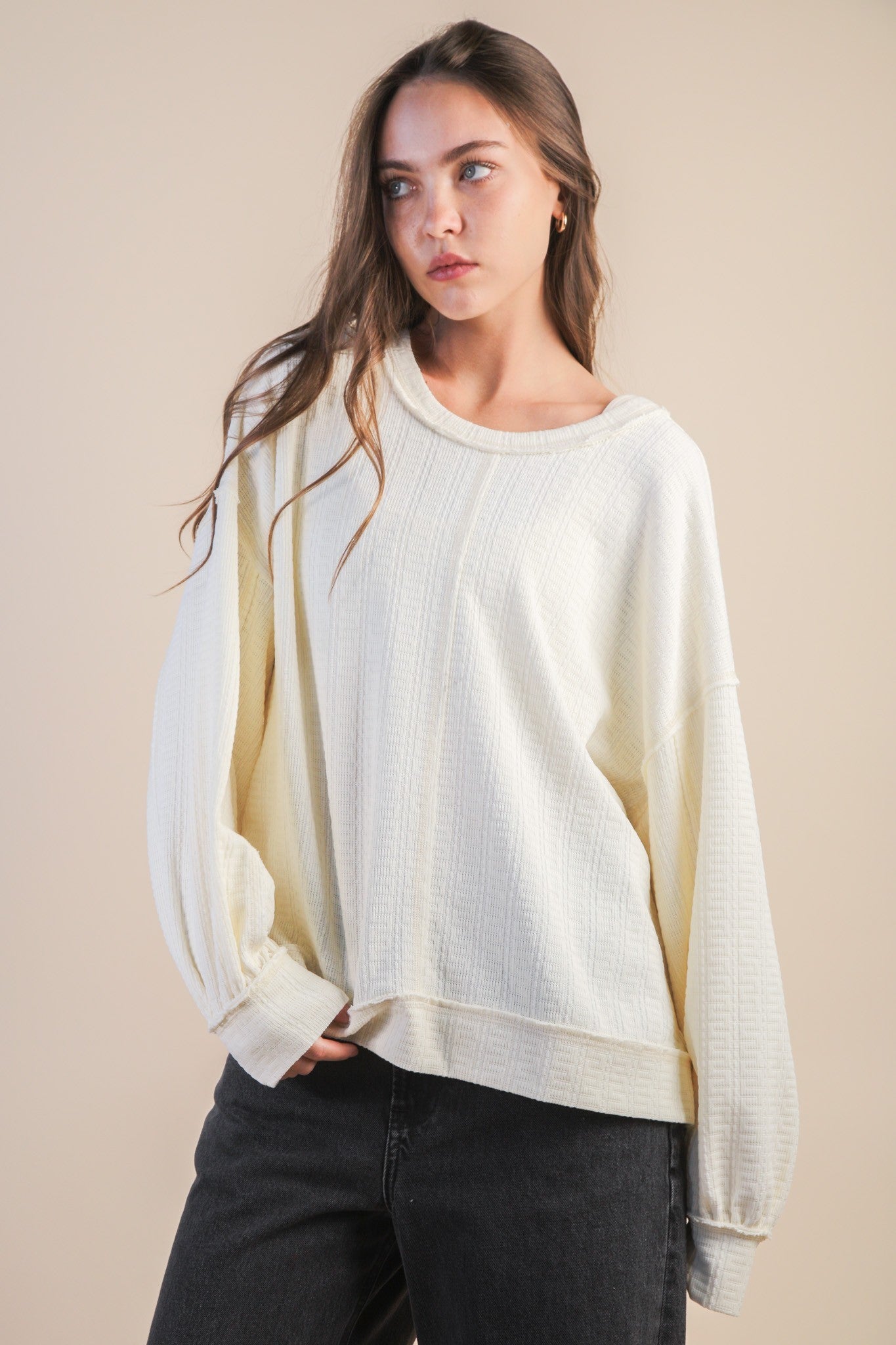 Solid Drop Shoulder Top