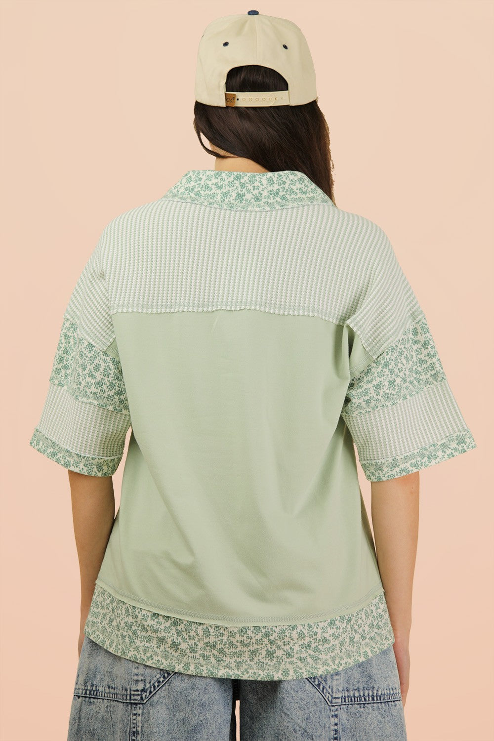 Curvy Floral Half Button Down Collared Top
