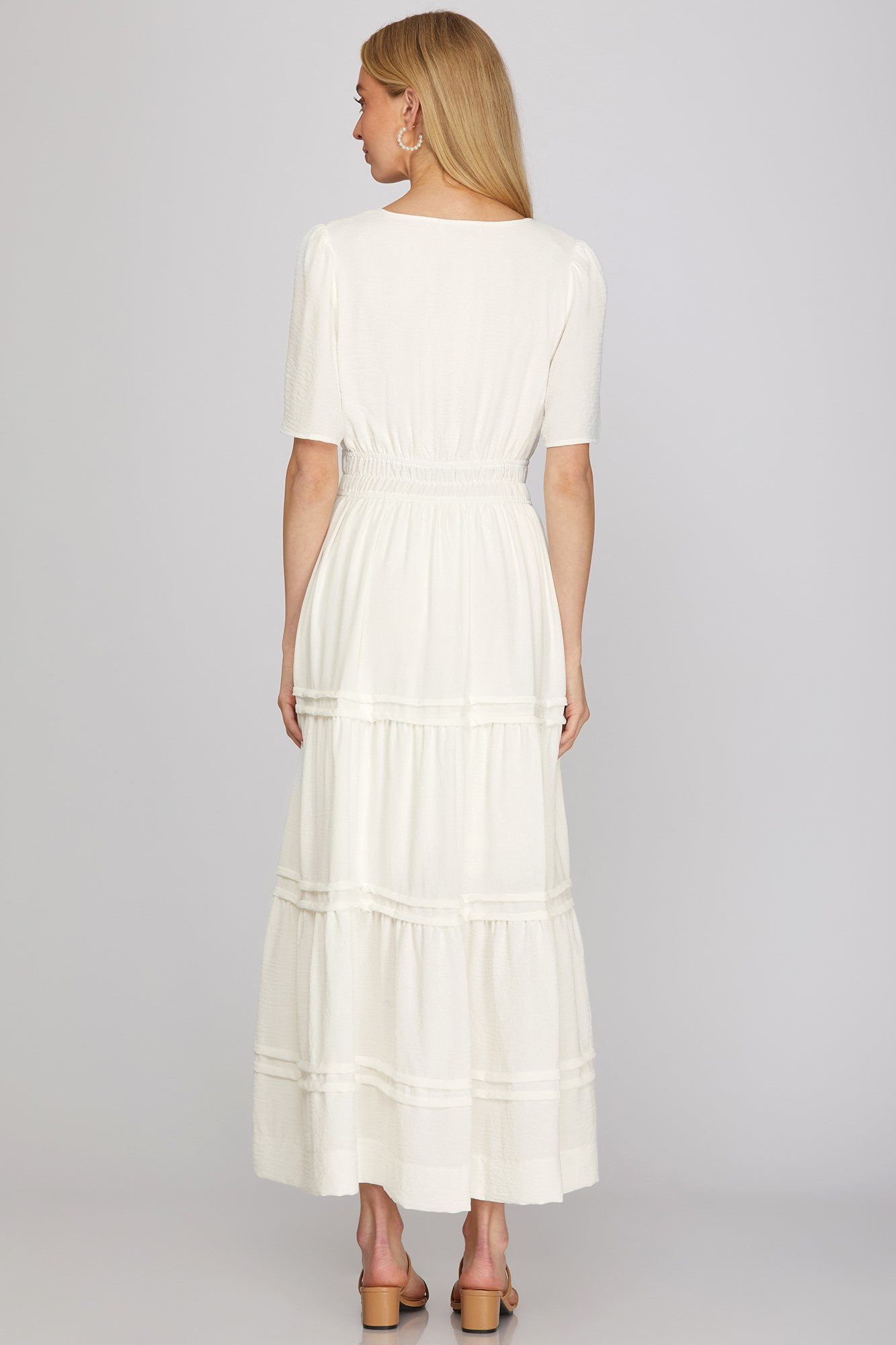 Half Sleeve Elastic Waist Midi Dress