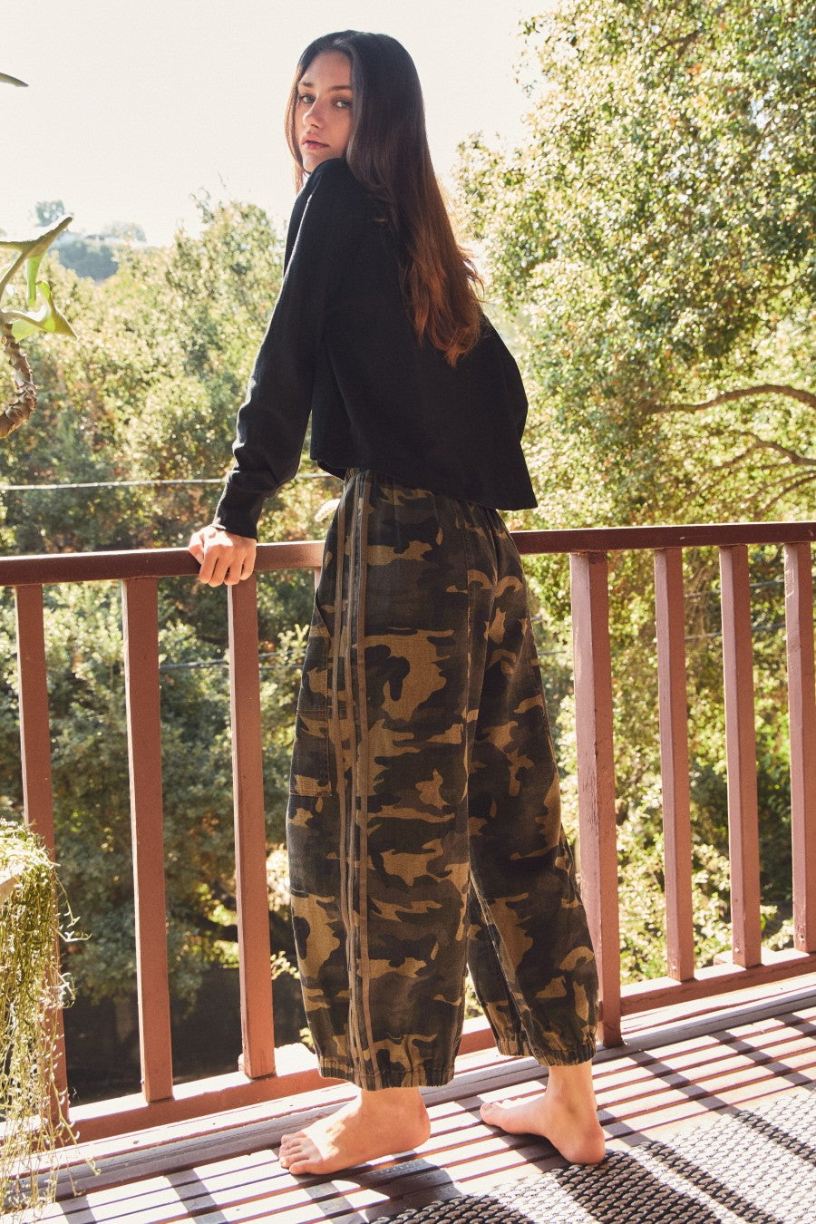 Curvy Camo Drawsting Elastic Waist Pants