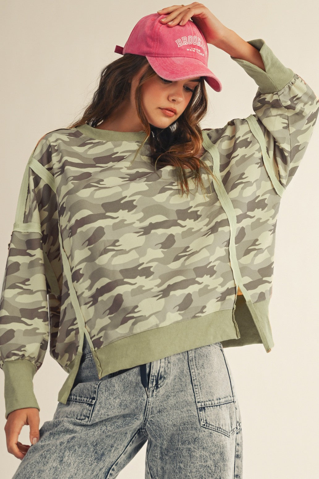 Camo Waffle Loose Fit Top