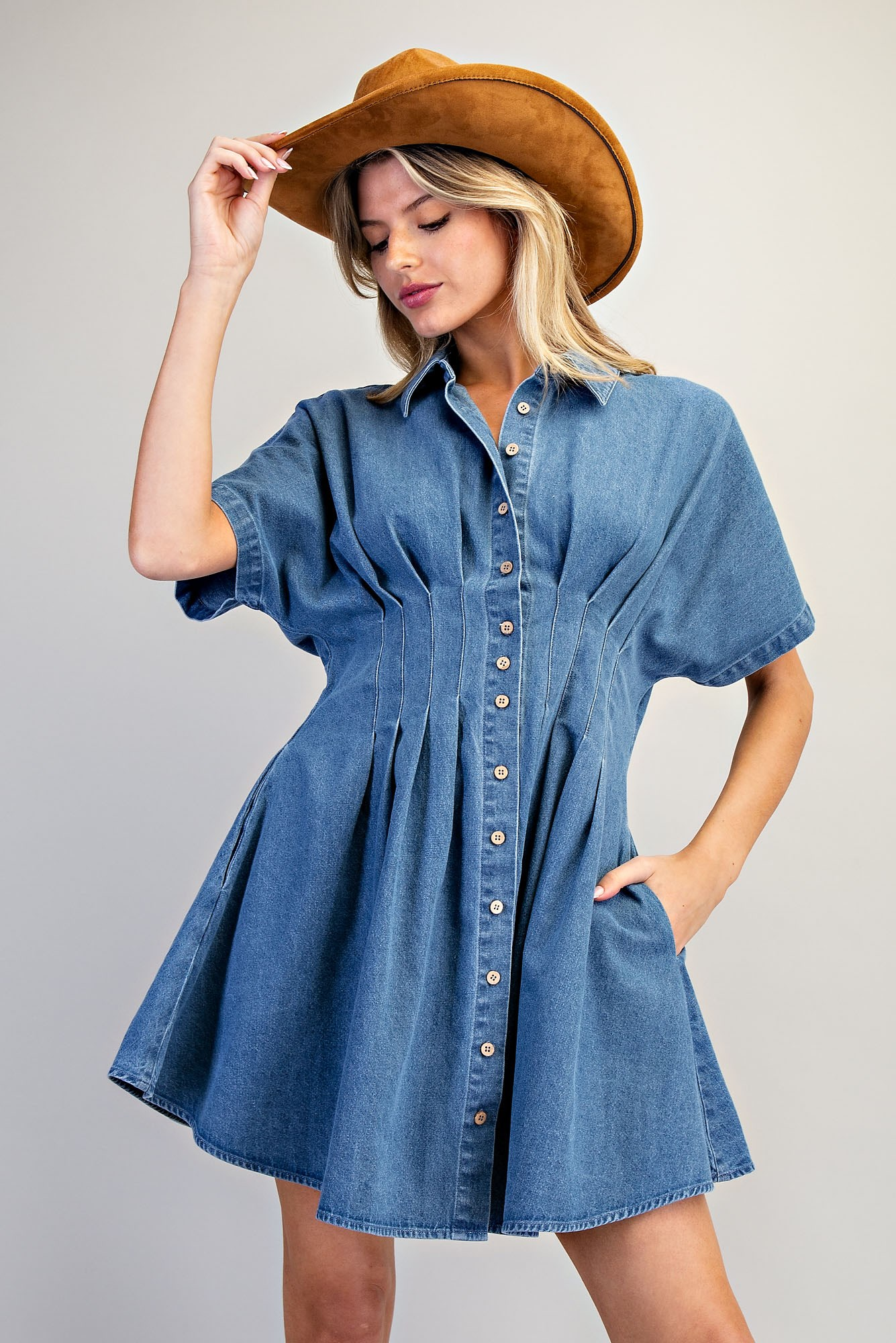 Pleated Button Down Dress