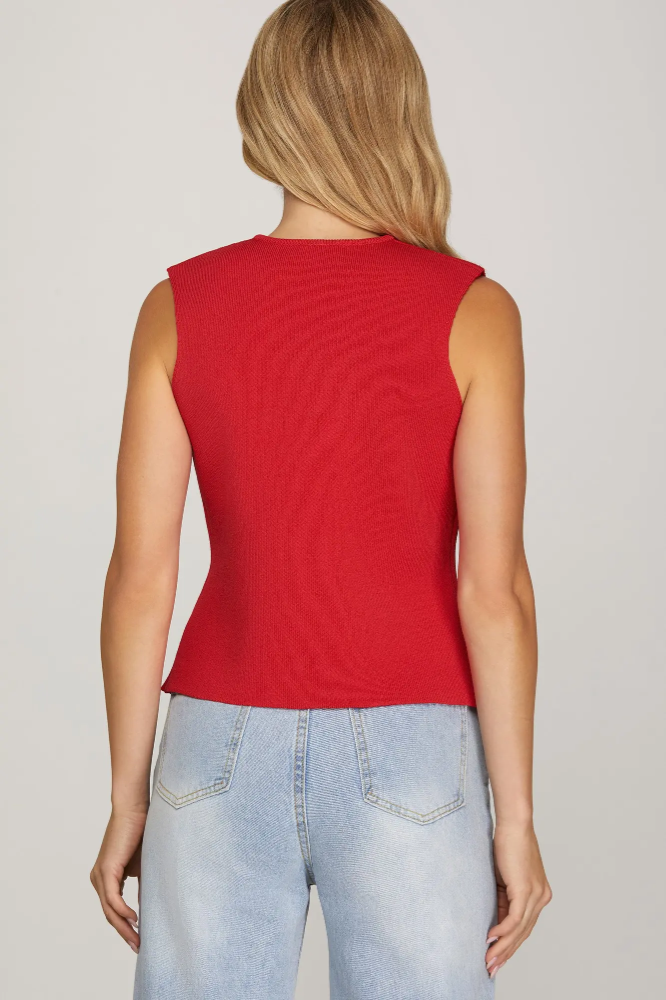 Sleeveless Gold Button Knit Sweater Vest