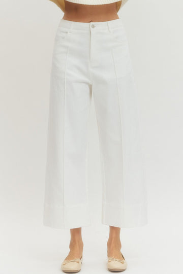White Pintuck Wide Leg Pants