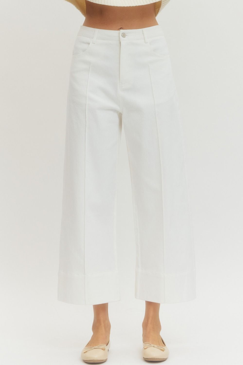 White Pintuck Wide Leg Pants