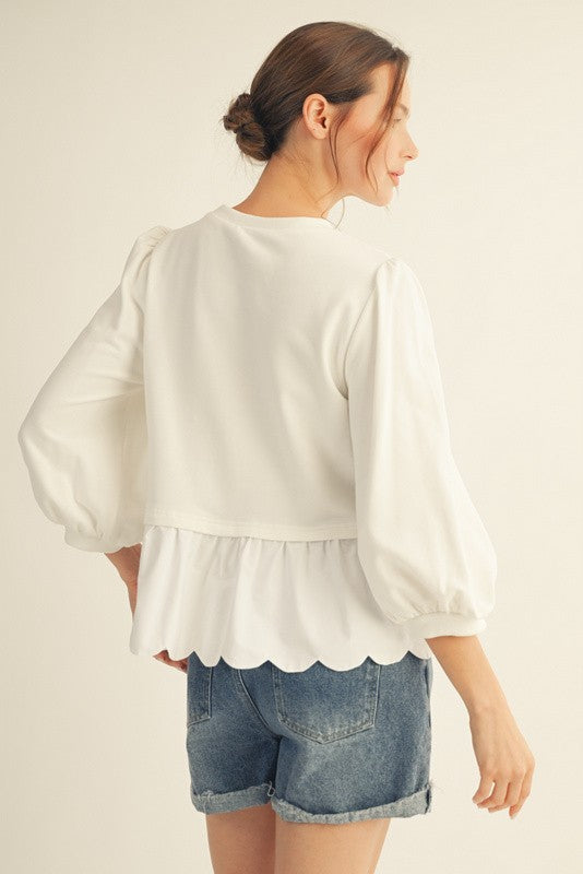 Puffed Sleeve Peplum Top in Ivory